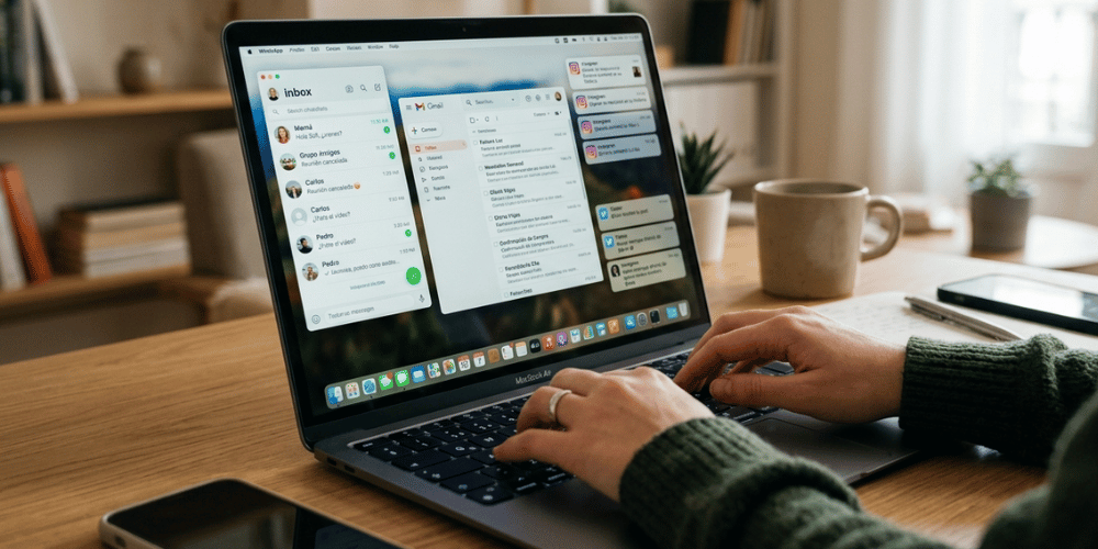 Inbox fragmentados con mensajes dispersos en WhatsApp, email y redes sociales sin conexión entre sí