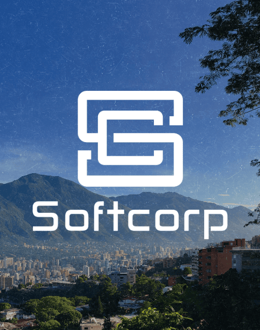 logo de softcorp con el fondo de la ciudad de caracas venezuela logo de softcorp con el fondo de la ciudad de caracas venezuela