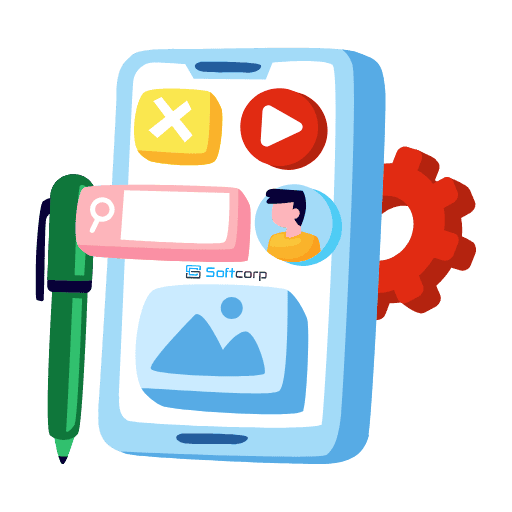 iconos de aplicacion web movil con logo de softcorp