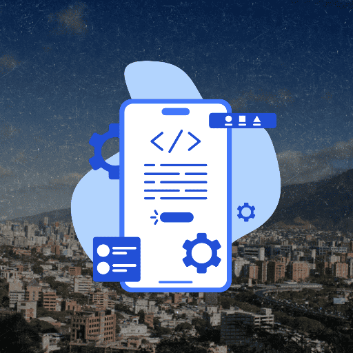 teléfono con imágenes de referencia a desarrollo de apps fondo caracas